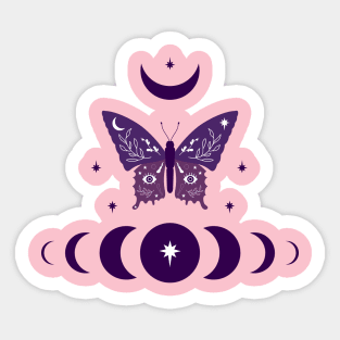 Design with magical butterfly and moon phases Sticker